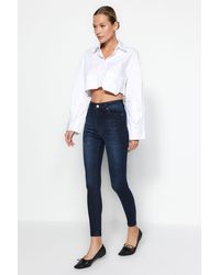 Trendyol - Marineblaue skinny jeans mit hoher taille - Lyst