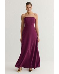 Trendyol - Pflaumenfarbenes, Trägerloses, Langes, Stilvolles Abendkleid Mit A-Ausschnitt Und Heimkehrkleid Für Damen - Lyst