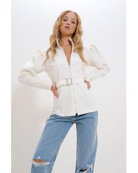 Trend Alaçatı Stili - Weiße Jacke Aus Tauchstoff – Prinzessinnenärmel, Reißverschluss Und Gürtel Für Damen - Lyst