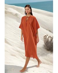 Trendyol - Tile Maxi-Strandkleid Aus 100 Baumwolle Mit Gewebten Fledermausärmeln Für Damen - Lyst
