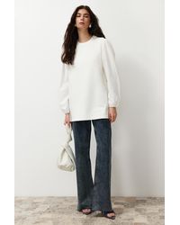 Trendyol - Es strick-sweatshirt mit popeline-details und ärmeln - Lyst