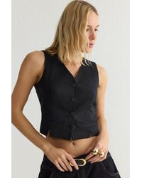 Trendyol - Schwarze, Taillierte, Gewebte Weste Im Leinen-Look Mit V-Ausschnitt Für Damen - Lyst