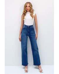 Trend Alaçatı Stili - Dunkelblaue, Waschbare Jeanshose Mit Hoher Taille Und Weitem Bein Für Damen - Lyst