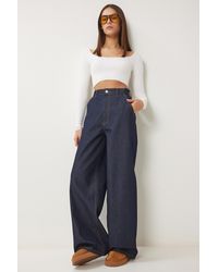 Happiness İstanbul - Dunkelblaue Jeans Mit Hoher Taille Und Weitem Bein Für Damen - Lyst
