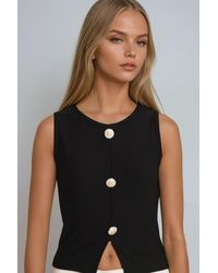 Trend Alaçatı Stili - Schwarze Ottoban-Bluse Mit Rundhalsausschnitt Und Goldenen Knöpfen Alc-X14054 Für Damen - Lyst