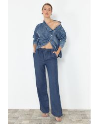 Trendyol - E jeans mit hoher taille und weitem bein, 100 % TM, elastischer bund - Lyst