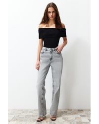 Trendyol - Graue Jeans Mit Niedriger Taille Und Weitem Bein Für Damen - Lyst