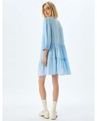 Koton - Minikleid Mit Ballonärmeln Und Volant, V-Ausschnitt, Viskose Für Damen - Lyst