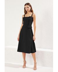Trendyol - Schwarzes, Gewebtes, Stilvolles Midi-Abendkleid Mit A-Linie Und Schleifendetail, Nachtabendkleid Für Damen - Lyst