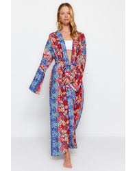 Trendyol - Maxi-kimono und kaftan aus webstoff mit ethnischem muster und gürtel - Lyst
