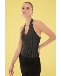 Trendyol - Schwarze, Dünne Strickbluse Mit Neckholder Und Strasssteinen Für Damen - Lyst