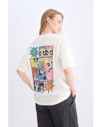 Defacto - Coool Powerpuff Girls Oversize Wide Fit Rundhalsausschnitt Rücken Bedrucktes Kurzarm-T-Shirt Für Damen - Lyst