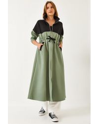 Bianco Lucci - Langes Kleid Mit Reißverschluss An Der Taille Für Damen - Lyst