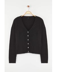 Trendyol - Schwarze, Weiche, Strukturierte, Weit Geschnittene Strickjacke Mit Ärmelverarbeitung Und Detail Für Damen - Lyst