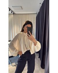 My Blog - Bluse Mit Gerafftem Kragen Und Fledermausärmeln 4959 Für Damen - Lyst