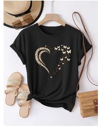 uyguntarz - T-Shirt Mit Leoparden-Schmetterlings-Herz-Design, Bedruckt - Lyst
