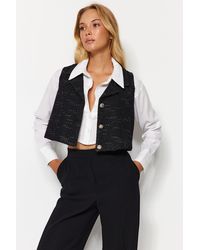 Trendyol - Schwarze Taillierte Kurze Weste Aus Gewebtem Glitzerstoff Für Damen - Lyst