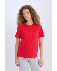 Defacto - Regular Fit Rundhalsausschnitt Basic Plain Kurzarm Rotes T-Shirt D9592Ax25Sm Für Damen - Lyst