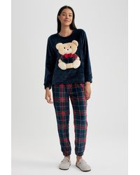 Defacto - Verlieben sie sich in ein langärmliges teddybär-polar-pyjama-set mit regulärer passform - Lyst