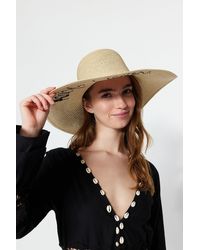 Trendyol - Beigefarbener Strohhut Mit Slogan-Detail Für Damen - Lyst