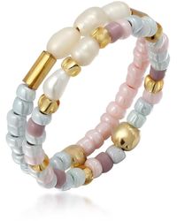 Elli Jewelry - Ring set süßwasser-zuchtperlen glasbeads 925 silber vergoldet - Lyst