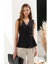 Trendyol - Schwarze Weste Mit Zweireihigem Ausschnitt – Körperbetont Mit Gürtel Für Damen - Lyst