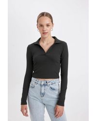 Defacto - Langärmliges, Geripptes Camisole-T-Shirt Mit Polokragen Für Damen - Lyst