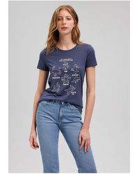 Mavi - Indigofarbenes t-shirt mit katzenmuster, schmale passform / slim fit-70487 - Lyst