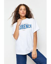 Trendyol - Es, bedrucktes oversize-/weite-fit-strick-t-shirt aus 100 % baumwolle mit rundhalsausschnitt - Lyst