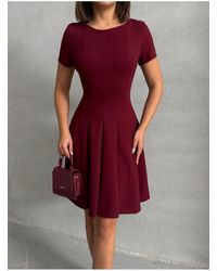 BEJNA - Burgunderrotes, Einfarbiges Minikleid Mit Rock Und Gewebtem Bund Für Damen - Lyst