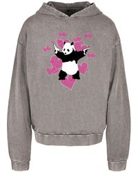 Merchcode - Brandalised Übergroßer Kapuzenpullover „Panda Guns With Hearts“ Mit Säurewaschung Für Herren - Lyst