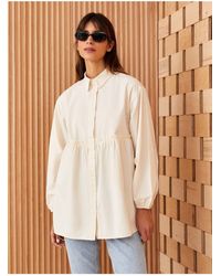 LC Waikiki - Tunika Aus Popeline Mit Hemdkragen, Einfarbig Und Langärmelig Für Damen - Lyst