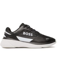 BOSS - Lässiger Schwarzer Sneaker Mit Mesh-Detail Und Logo Und Hoher Sohle -010 Für Herren - Lyst