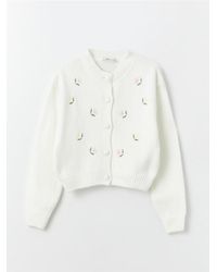 LC Waikiki - Langärmliger Strick-Cardigan Mit Rundhalsausschnitt Und Stickerei Für Damen - Lyst
