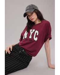 Trendyol - Burgunderfarbenes, Besticktes, Übergroßes Strick-T-Shirt – 100 Baumwolle Für Damen - Lyst