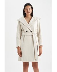 Defacto - Langer Kaschmirmantel Mit Kapuze Und Knopfgürtel A0991Ax23Wn Für Damen - Lyst