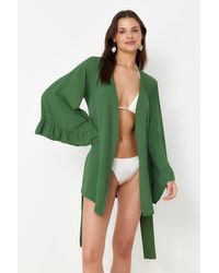 Trendyol - Er mini-kimono und kaftan mit gewebtem schwungrad und gürtel - Lyst