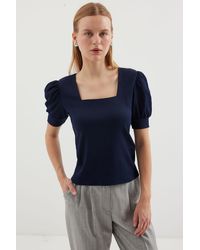 Bigdart - Strickbluse Mit Eckigem Ausschnitt, Modell 0409, Marineblau Für Damen - Lyst