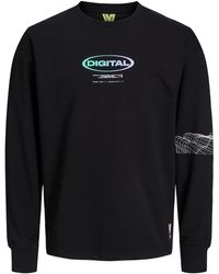 Jack & Jones - Pullover sweatshirt digital sweat crew neck mit gummiertem label-print und überschnittenen schultern - Lyst