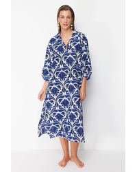Trendyol - Ethnisch Gemustertes, Weit Geschnittenes Midi-Strandkleid Aus 100 % Baumwolle Für Damen - Lyst