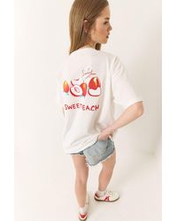 Bianco Lucci - Bedrucktes Oversize-Strick-T-Shirt Aus Baumwolle Für Damen - Lyst