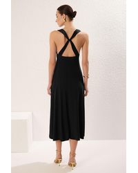 Trendyol - Schwarzes, Gerades Maxi-Accessoire, Detailliertes, Geschlitztes, Gerafftes, Figurbetontes, Dehnbares Strickkleid Für Damen - Lyst