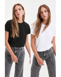 Trendyol - Es 2er-pack strick-t-shirts aus 100 % baumwolle, single-jersey, rundhalsausschnitt, - Lyst