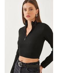 Bianco Lucci - Rollkragenpullover Mit Halbem Reißverschluss, Gerippte Crop-Bluse Für Damen - Lyst