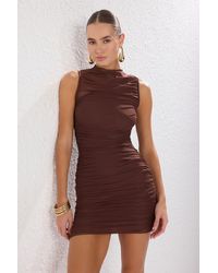 Trendyol - Braunes, Figurbetontes, Gestricktes, Kurzes, Stilvolles Abendkleid, Nachtabendkleid Für Damen - Lyst