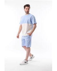 Madmext - Bedruckter, Farbblockierender Baumwoll-Shorts-Anzug Mit Verstellbarer Taille Für Herren - Lyst