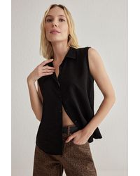 Trendyol - Schwarzes, Normales, Gewebtes Hemd Im Leinen-Look Mit Nullärmeln Für Damen - Lyst