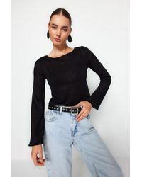Trendyol - Schwarze, Kurze Strickbluse Mit U-Boot-Ausschnitt Und Normaler Passform Für Damen - Lyst
