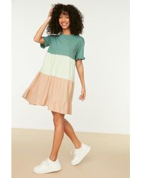 Trendyol - Es, einfarbiges mini-strickkleid aus 100 % baumwolle in blockfarben - Lyst
