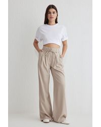 Trendyol - Beigefarbene, Gewebte Hose Mit Weitem Bein Und Gürtel – Für Damen - Lyst